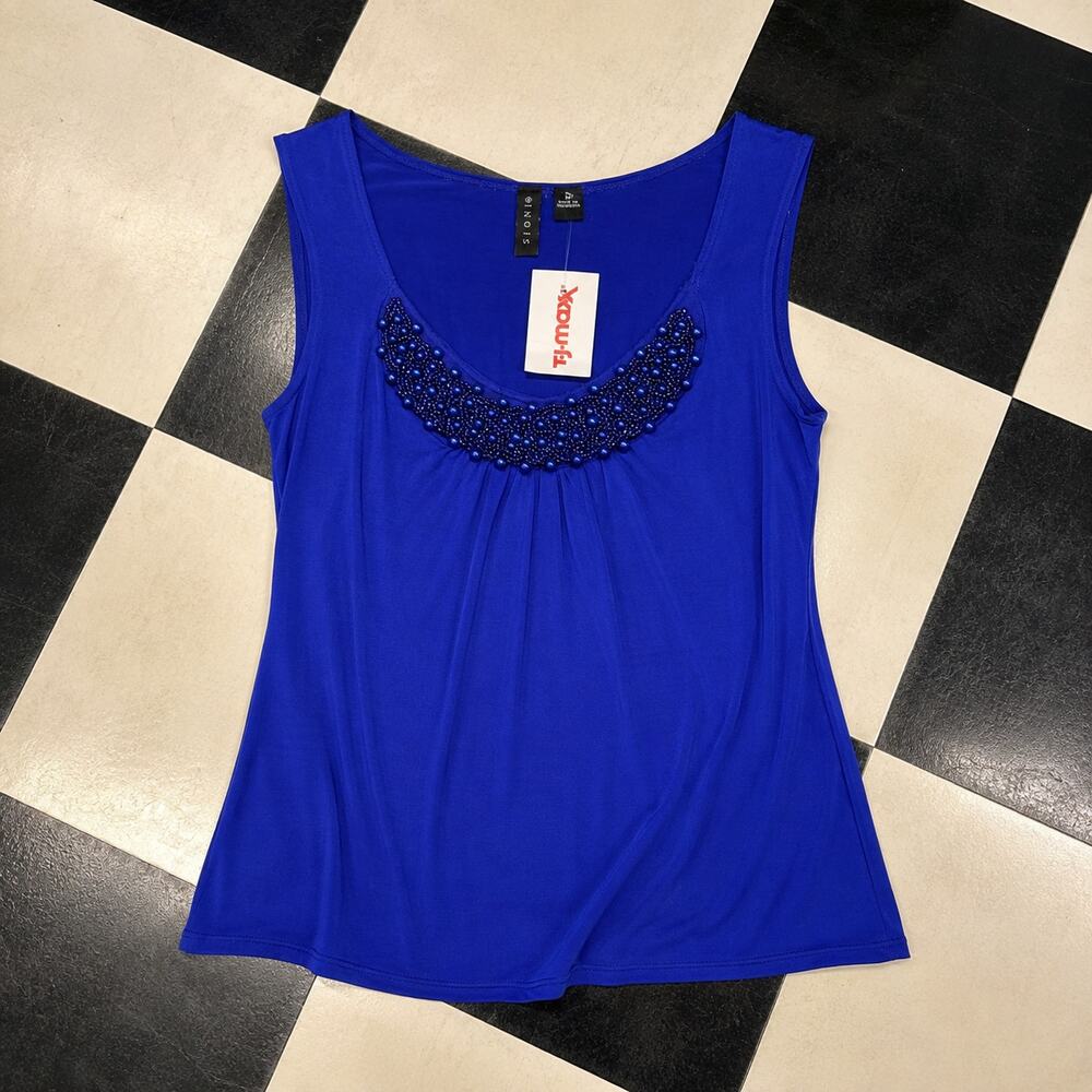 Sioni Cobalt Blue Beaded Neck Sleeveless Top Size M NWT